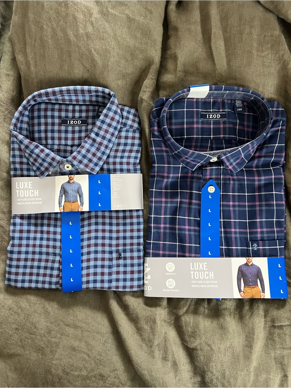 Izod Men's Blue Plaid Casual Button-Down Shirts - Twin Pack